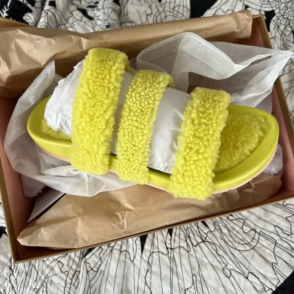 Charlotte Stone Yellow Fuzzy Slippers - Picture 2 of 5